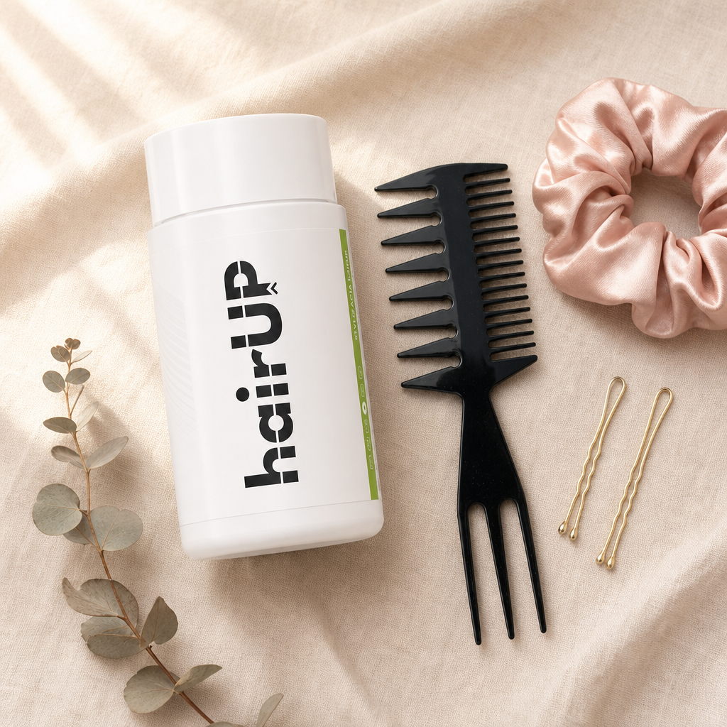 Puder hairUP i grzebień 3w1 na lnianym tle